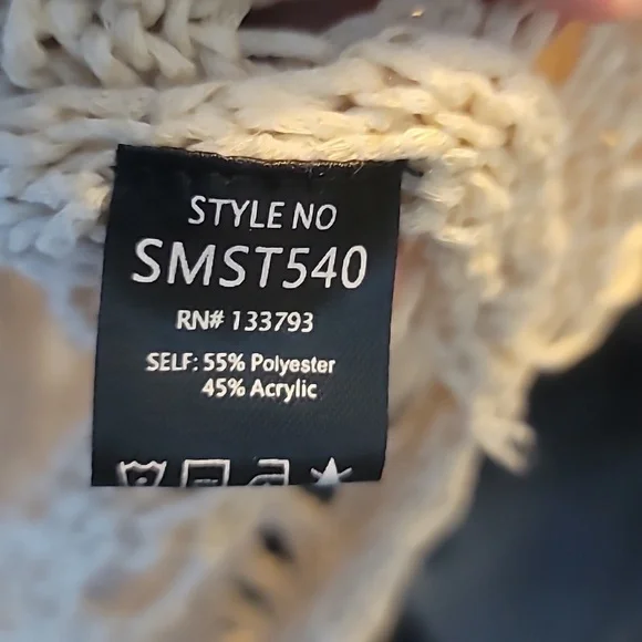 POL Women's Top Large Cream Crochet Mesh Knit Boat Neck Bell Sleeve Sweater - Picture 6 of 9